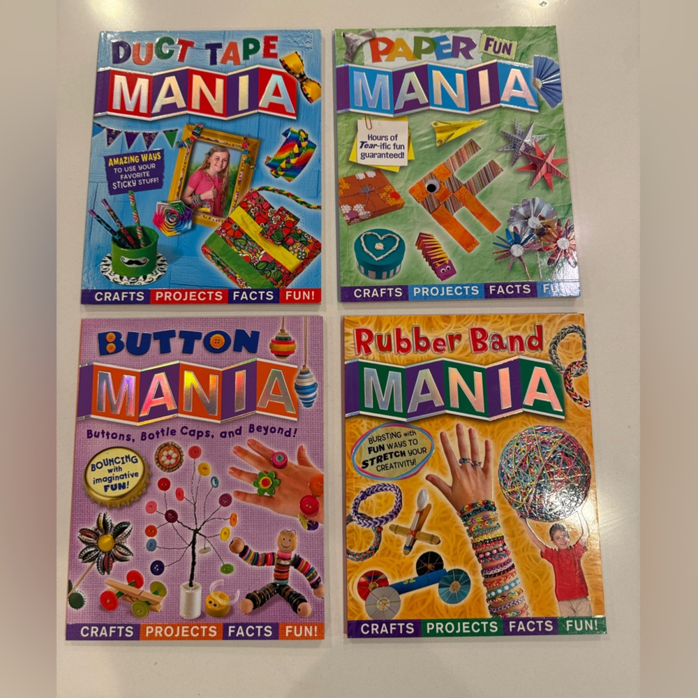 Rubber Band Mania|Duct Tape Mania|Paper Fun Mania| Button Activity Books Lot‎